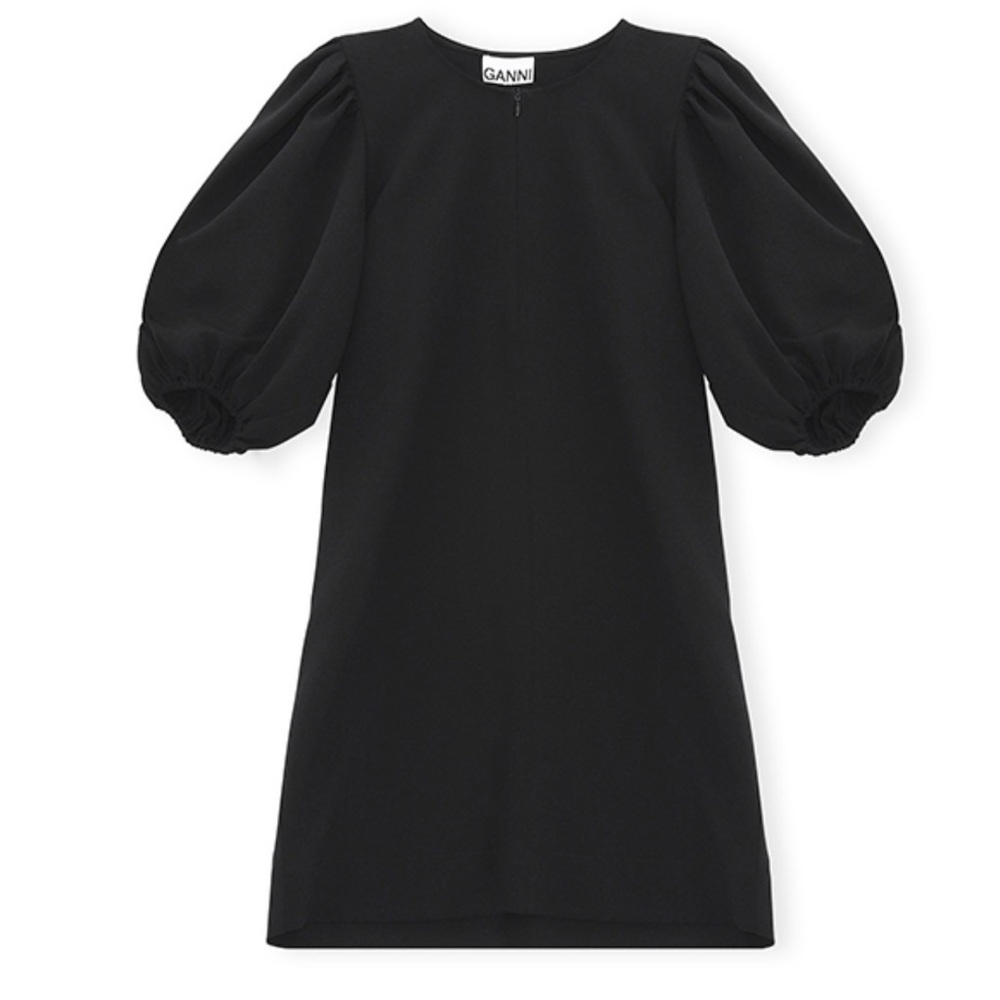 GANNI Women's Puff Sleeve Crepe Shift Dress in Black EU 36 (US 4) Hardly Worn